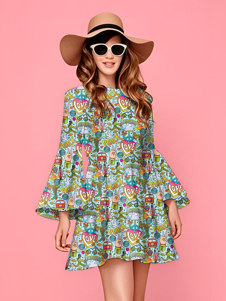 Retro 1970s Hippie Disco Print Women's Dress