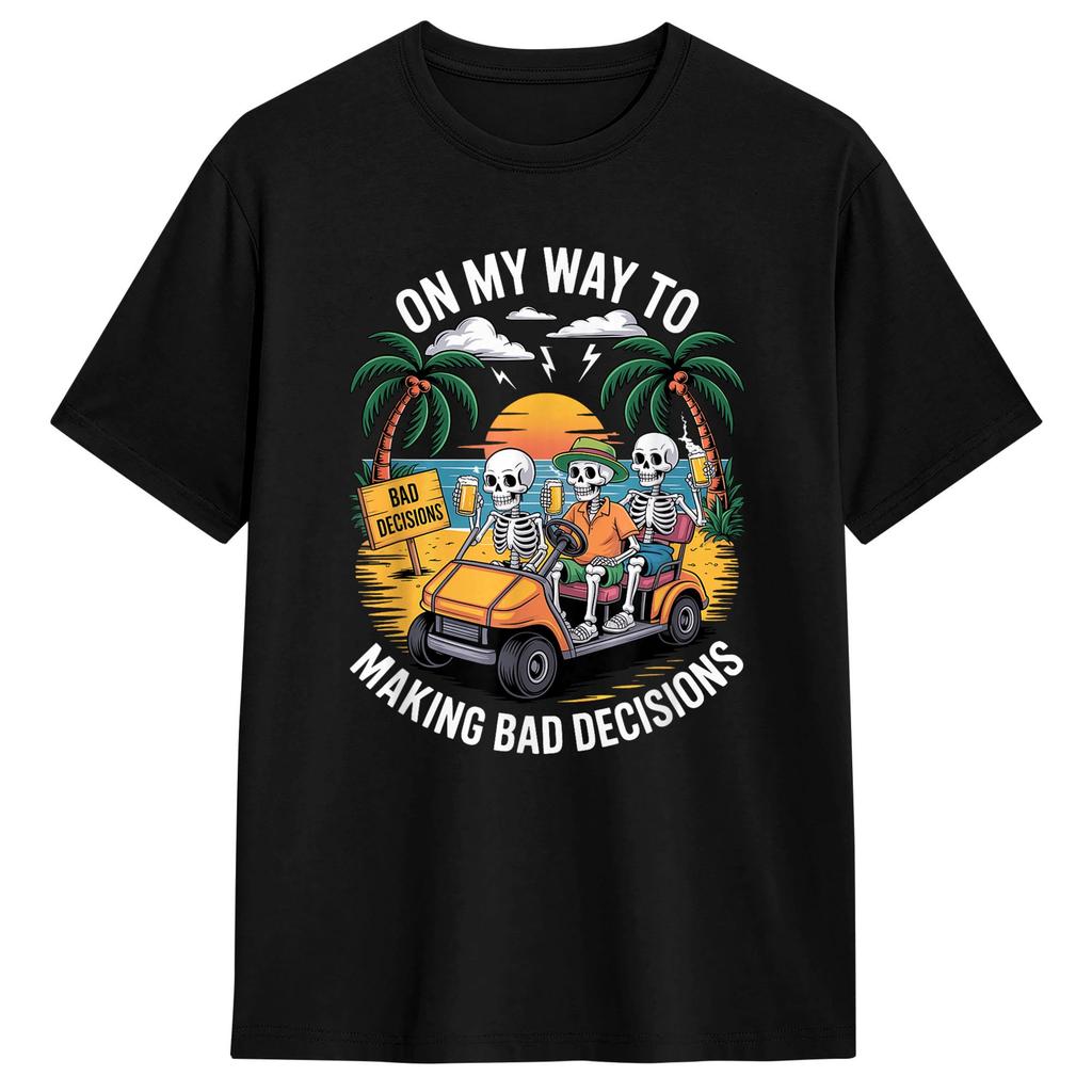 Auf dem Weg zu schlechten Entscheidungen Skelett T-Shirt Unisex Neuheit Baumwoll-T-Shirts Rundhals Kurzarm T-Shirt Große Größen Oberteile