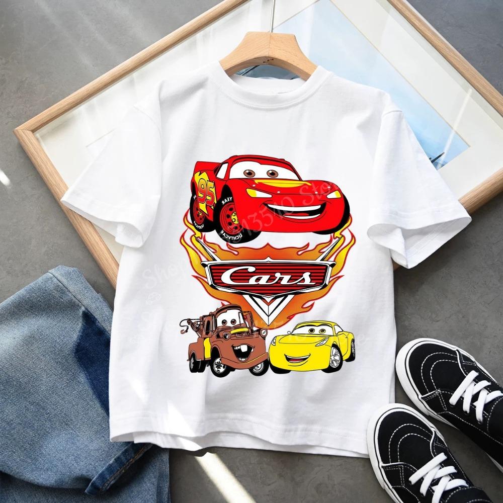 Hett 2026 Sommar Barn T-shirt Kortärmad Topp Tecknade Bilar Pixar Blixten McQueen Tryckt Pojkkläder Baby Toppar