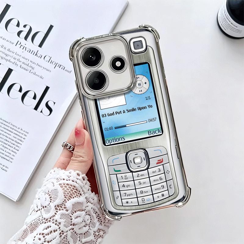 Funny Retro Callphone Plating Phone Case For Xiaomi Redmi Note 14 15 Pro Plus 13 12 11 11S 11T 10 9S 9 5G Anti-Fall Airabag Cove