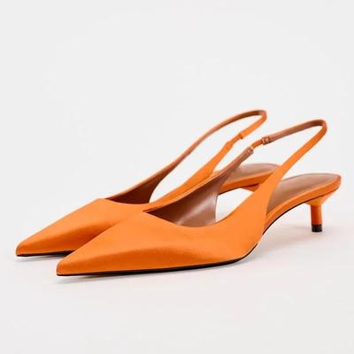 Mode Spitzschuh Sommer Damen Sandalen mit hohen Absätzen Marke Elegant Seide Slingbacks Fersenriemen Flach Party Pantoletten Schuhe für Damen