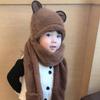 Soft Warm One-Piece Hats Scarf Gloves Plush Ear Protection Hats Lovely Baby Bear Ears Hat  Kids