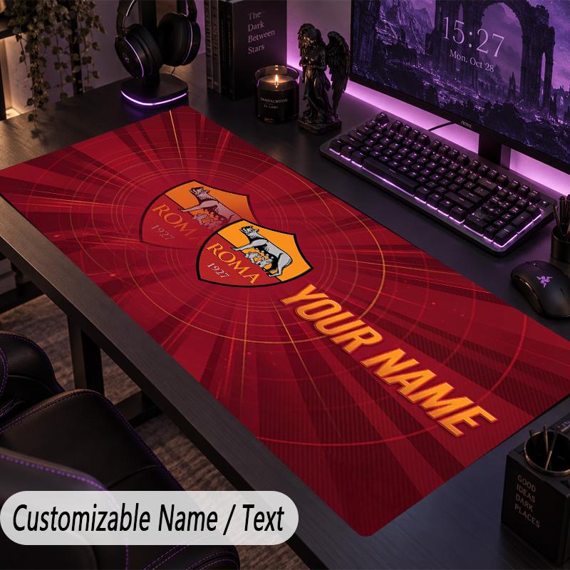 Custom Text Big Mousepad, Extended Desk Pad For Laptop Work GameAS Roma FC