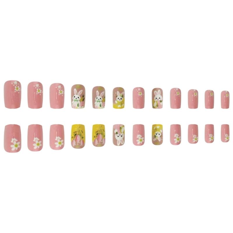 Quadratische Press-On-Nägel Falsche Nägel Osterdesigns Kleben auf Nägeln Künstliche Acrylnägel 24 Stück Klebenägel für Damen Mädchen