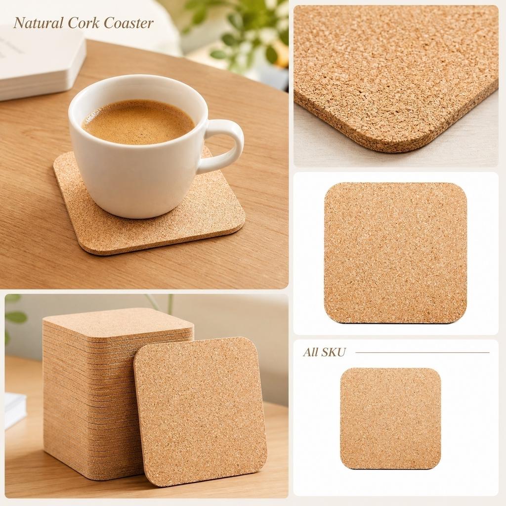 Square Cork Coasters Set of 10 Non-Slip Heat Resistant Drink Coasters for Office Home Table Protection Against Heat and Scratches