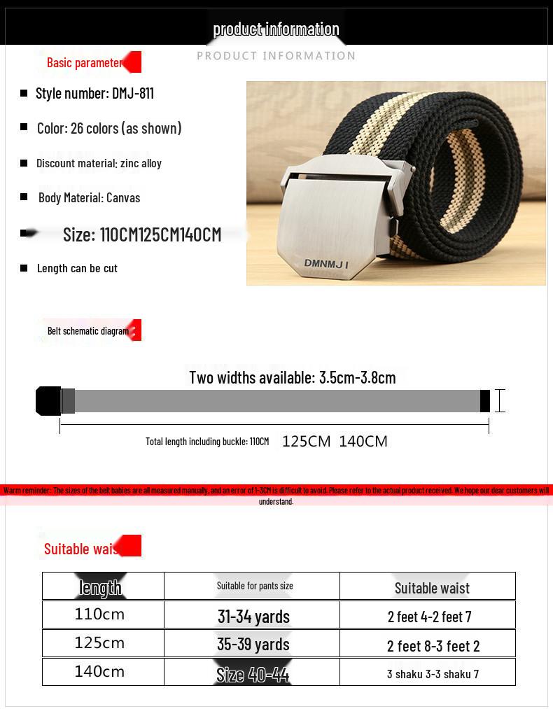 Men's Canvas Belt with Automatic Smooth Buckle - Casual Korean Style for Workwear, Students, and Outdoor Activities