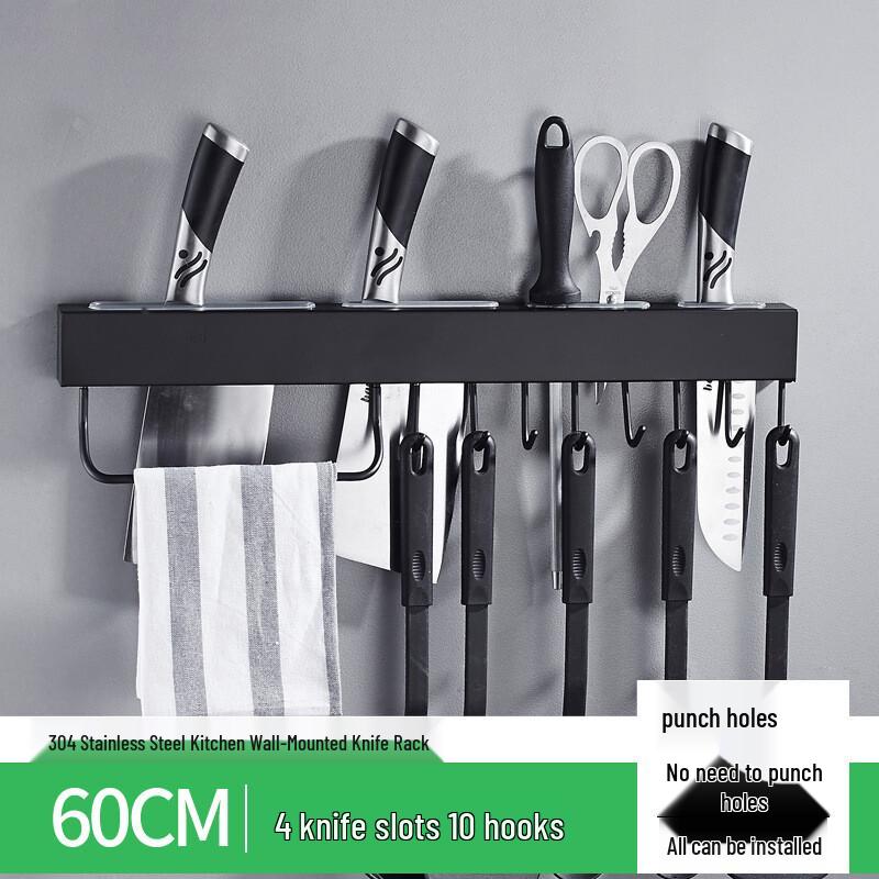 Portacoltelli da cucina in acciaio inox 304, senza foratura, con barra portasciugamani e ganci.