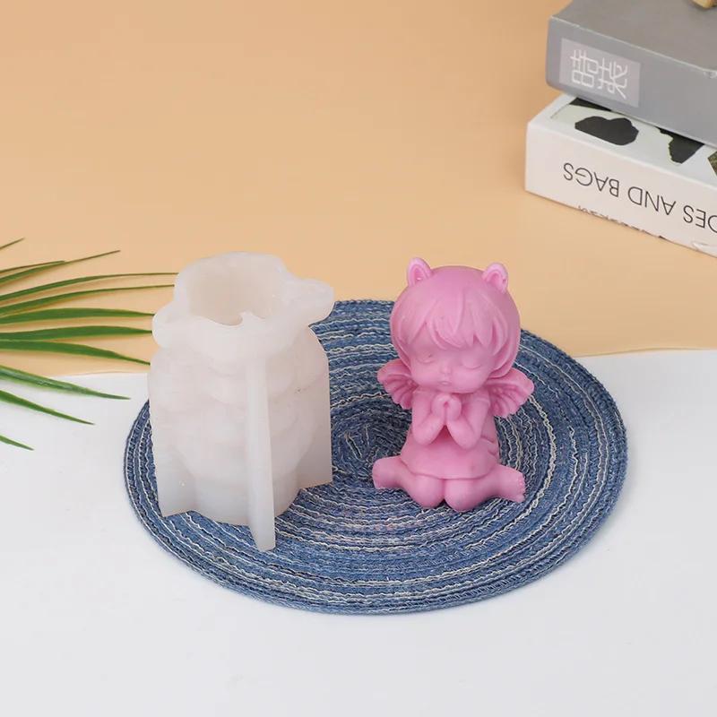 3D Prayer Angel Silicone Candle Mold Cute Sit-down Girl Statue Soapy Plaster Epoxy Making Kit DIY Chocolate Ice Cube Baking Tool