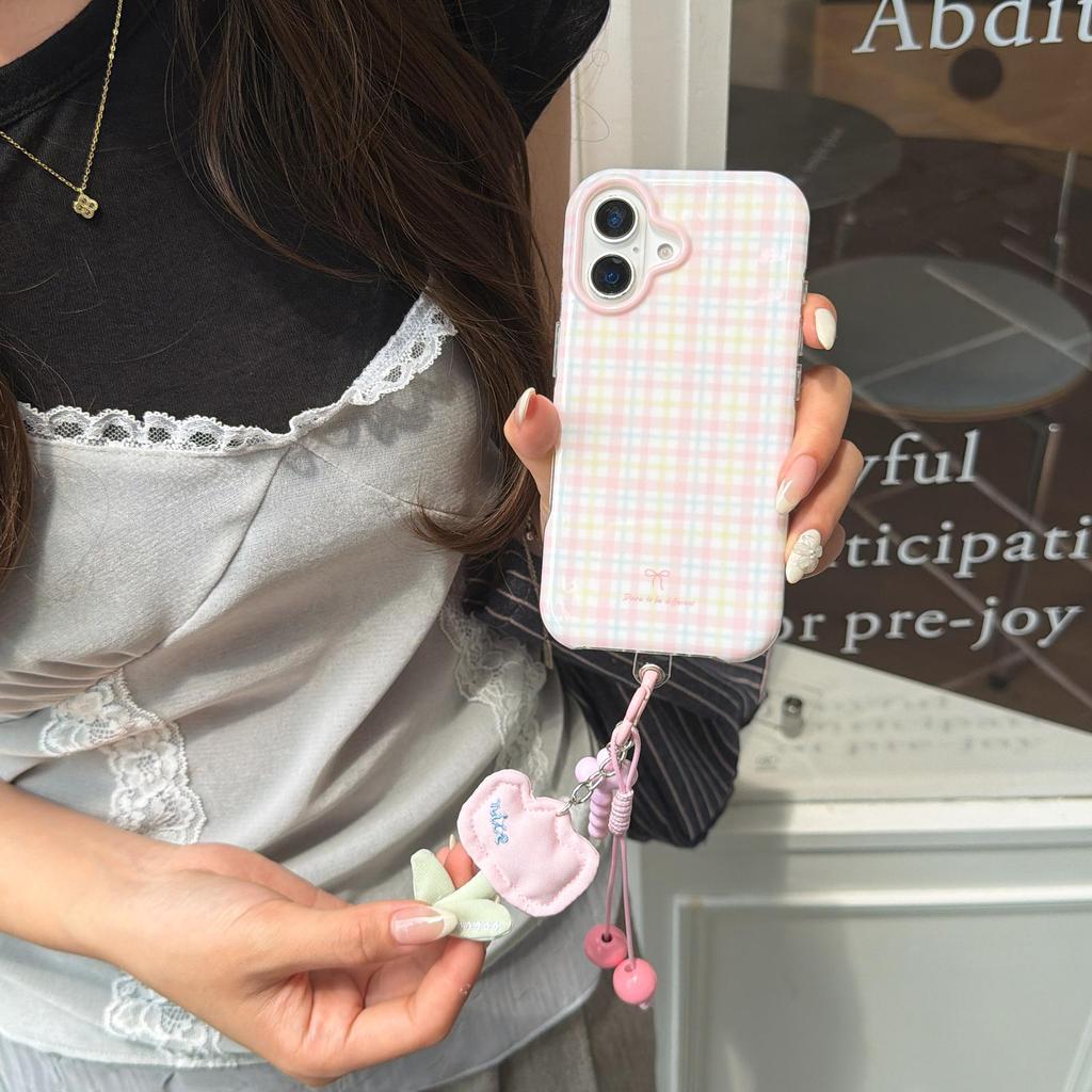 Korean Fresh Plaid Polka Dot Case for iPhone 15/16/17 Pro Max