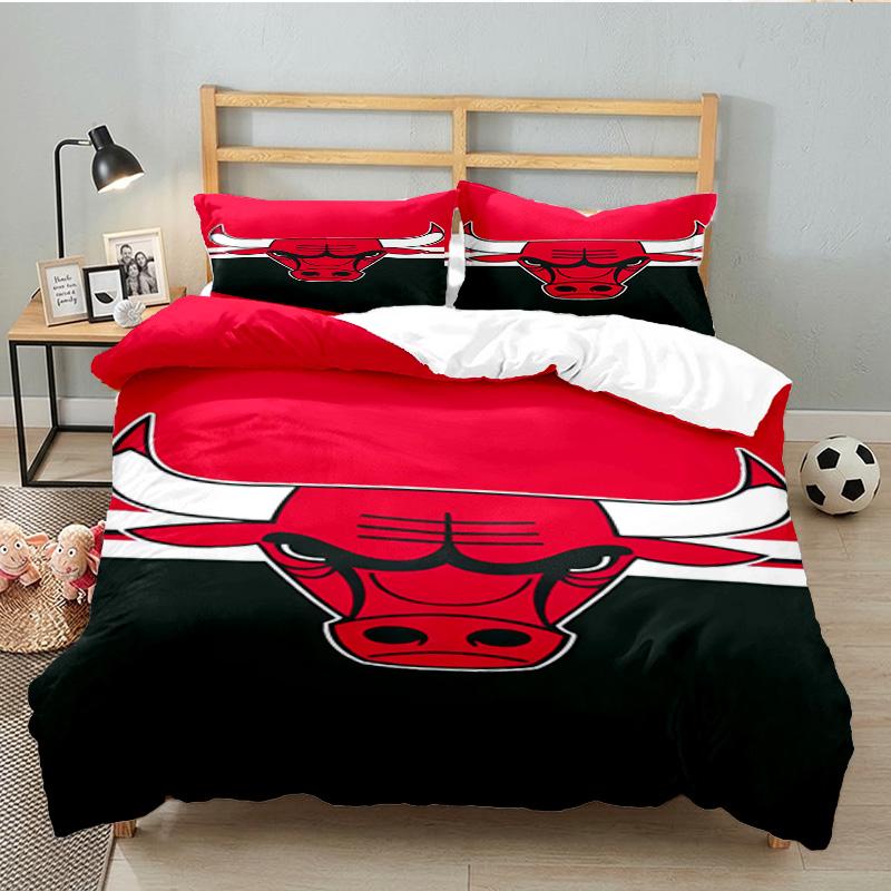 Red Bulls Basketball 3PCS Bedding set,Ideal for 1pc Duvet Cover And 2pcs Pillowcases Perfect for Fan gift,Ideal for Bedroom, Dormitory