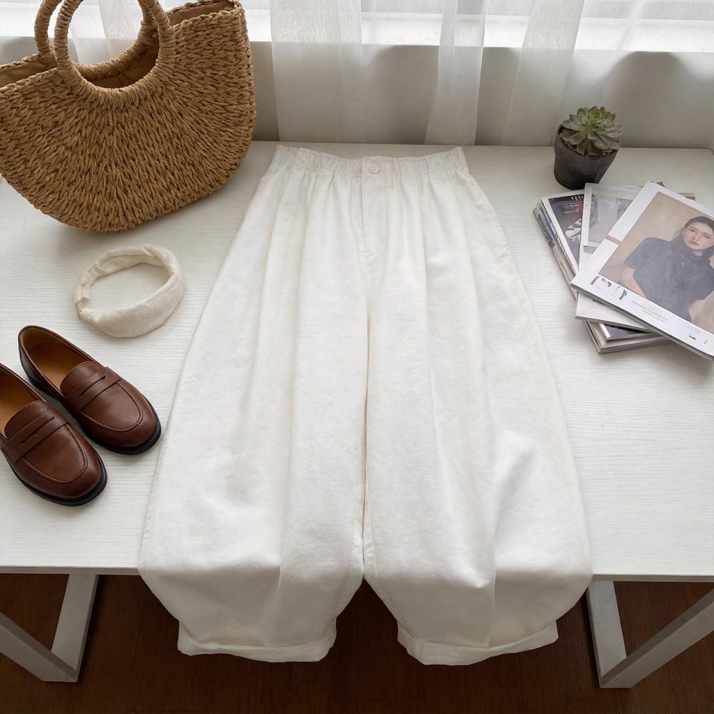 Womens White Polyester Casual Wide Leg Pants With Pockets For Spring Summer