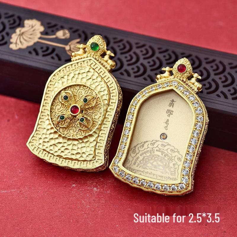 Tibetan Thangka Gold Necklace: Non-fading, Waterproof GAU Box Pendant, Multi-size Options