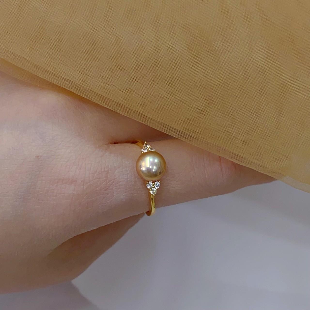 Жемчуг Lanyun супер красивый цвет шампанского золотой простой стиль натуральный пресноводный жемчуг кольцо сильный светлый металлический цвет легкая роскошь темперамент copper plated 18k gold open design