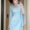 Abito Elegante Francese in Chiffon Spliced con Cintura per Eventi Formali