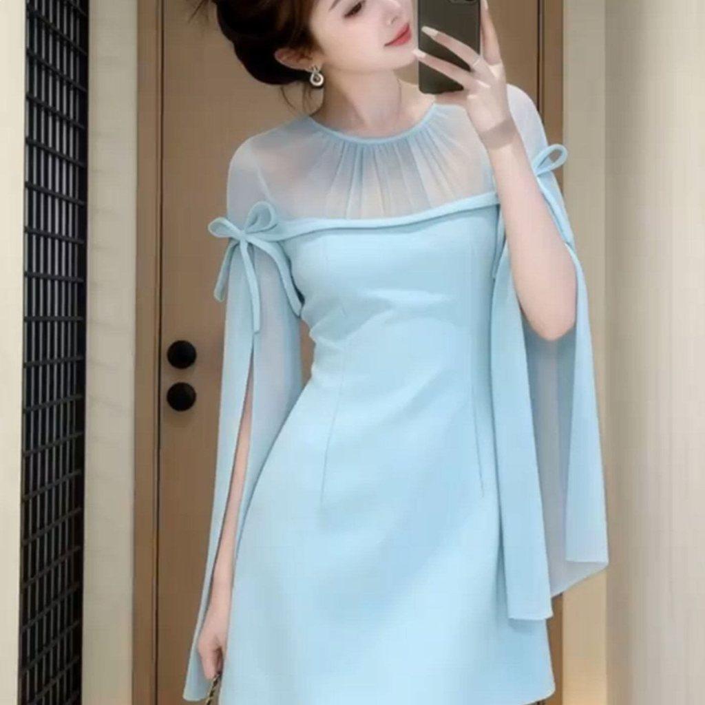 Abito Elegante Francese in Chiffon Spliced con Cintura per Eventi Formali