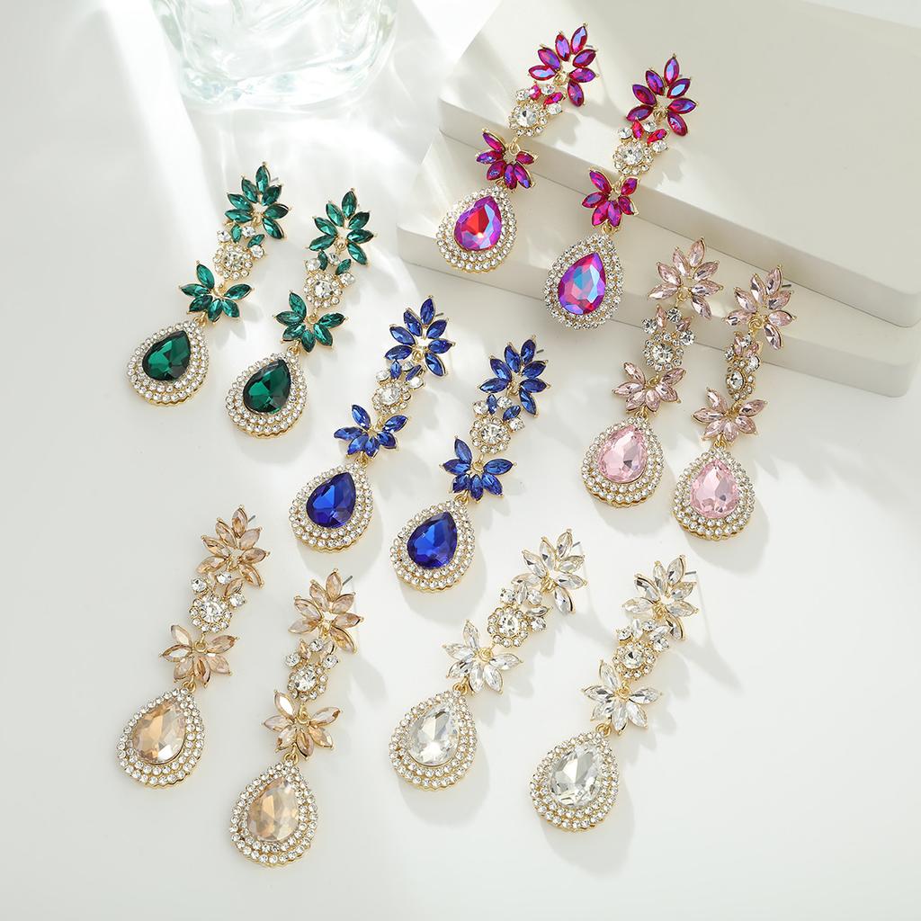 Wedding Bridal Earrings Women's Fashion Long Flower-style Teardrop Dangle Earrings