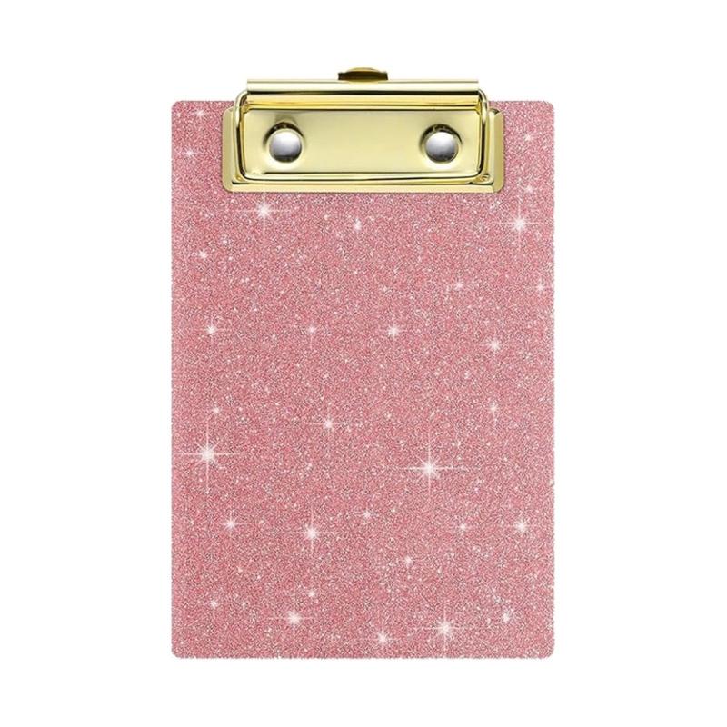 Glittering Acrylic Writing Board With Retractable Hook Metal Clip 6x4Inch Document Clipboard For School Offices Hospital