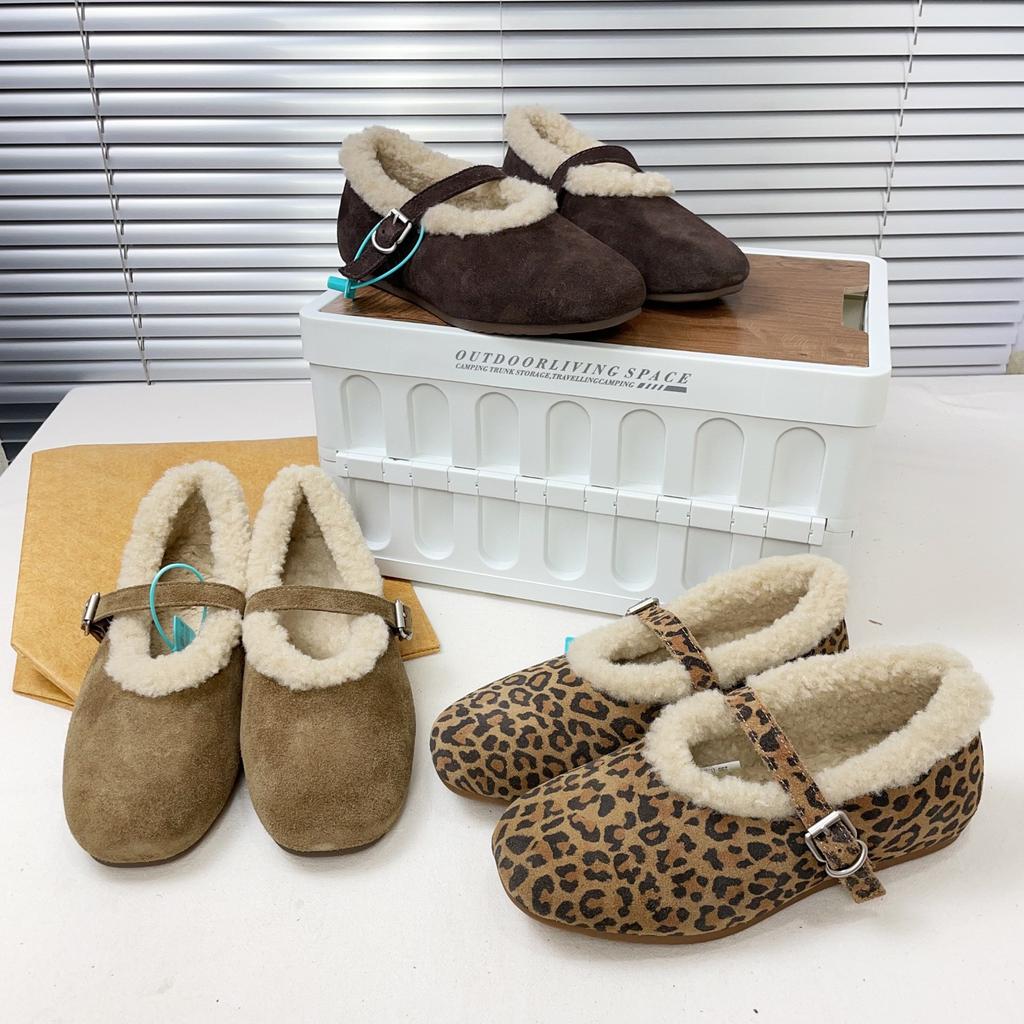 French Fairy Plush Shoes Beanie Shoes Female Flat 2025 Autumn and Winter Soft-soled Mary Jane Shoes Birkenstocks Cotton Shoes