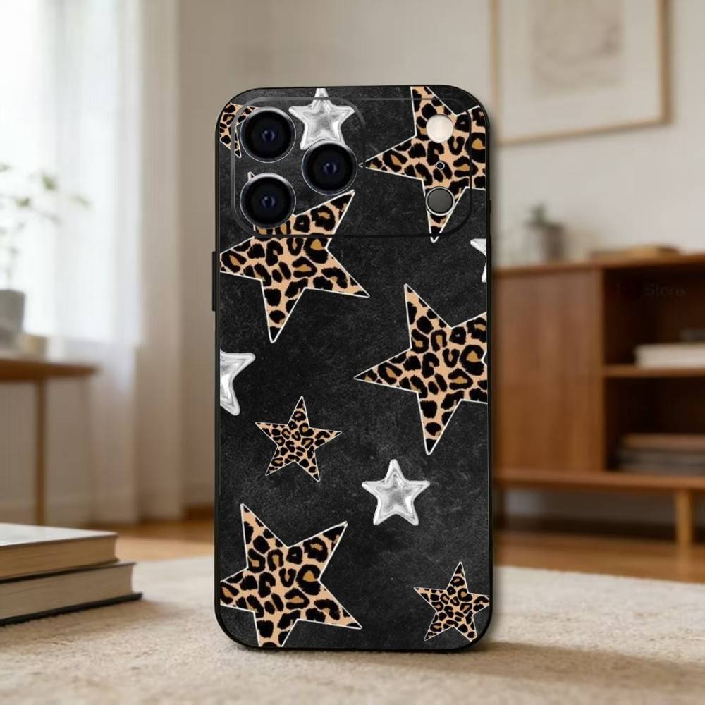 B-Black L-Leopard P-Print S-Star Phone Case For iPhone 17, 16,15,14,13,12,11 Plus,Pro Max, Others Soft Black Cover