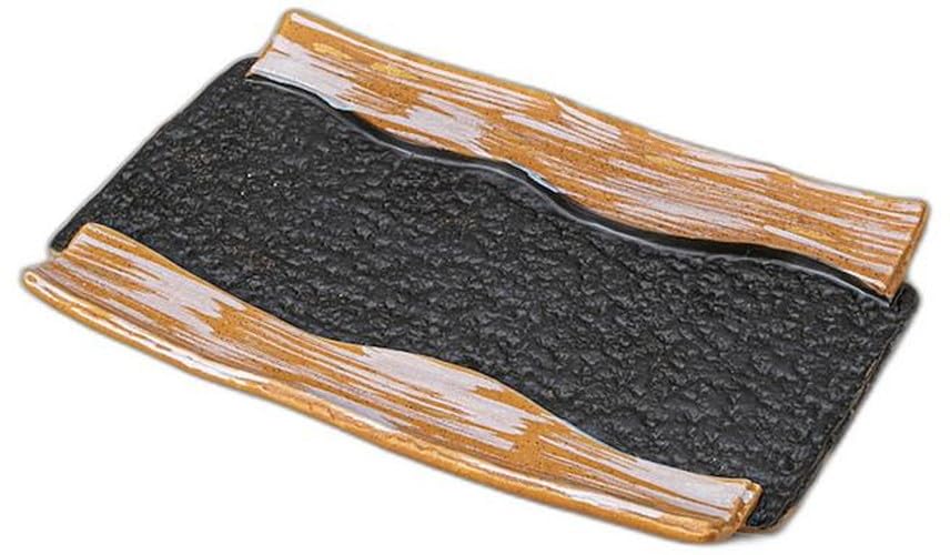 Shigaraki Gold and Silver Long Plate x x Appetizer Plate Setomonohonpo Stone-patterned [23.5 16.5 2cm]