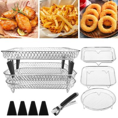 3 Layer Air Fryer Grille Suitable for Air Fryers Oven Grill Stainless Steel Stackable Grill Kitchen Utensils Cook Multiple Foods