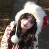 Winter White Plush Caps Red Bow Cute Cat Ear Women Warm Protection Ear WindProof Hat Soft Fashion Accessories Girls Fluffy Hats