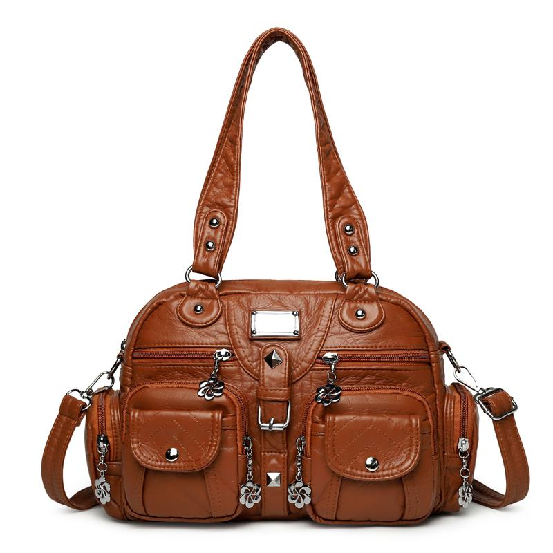 Borse a Spalla a Tracolla in Pelle Retro da Donna con Tasche Multiple, Borsa a Mano Grande Capacità per Donna, Borsa a Tracolla Messenger Tote