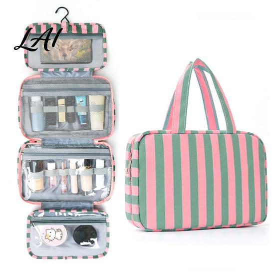 Multifunctional Organizer for Daily Essentials Stripes Travel Toiletry Bag 4 Compartments Waterproof Makeup Foldable Shower Kit Camping And Gym Case,