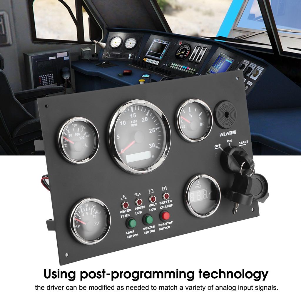 12V/24V Gauge Cluster Oil Pressure Level Water Temperature Voltage Display with Ignition Keys Oil Pressure Gauge Yacht Voltmeter