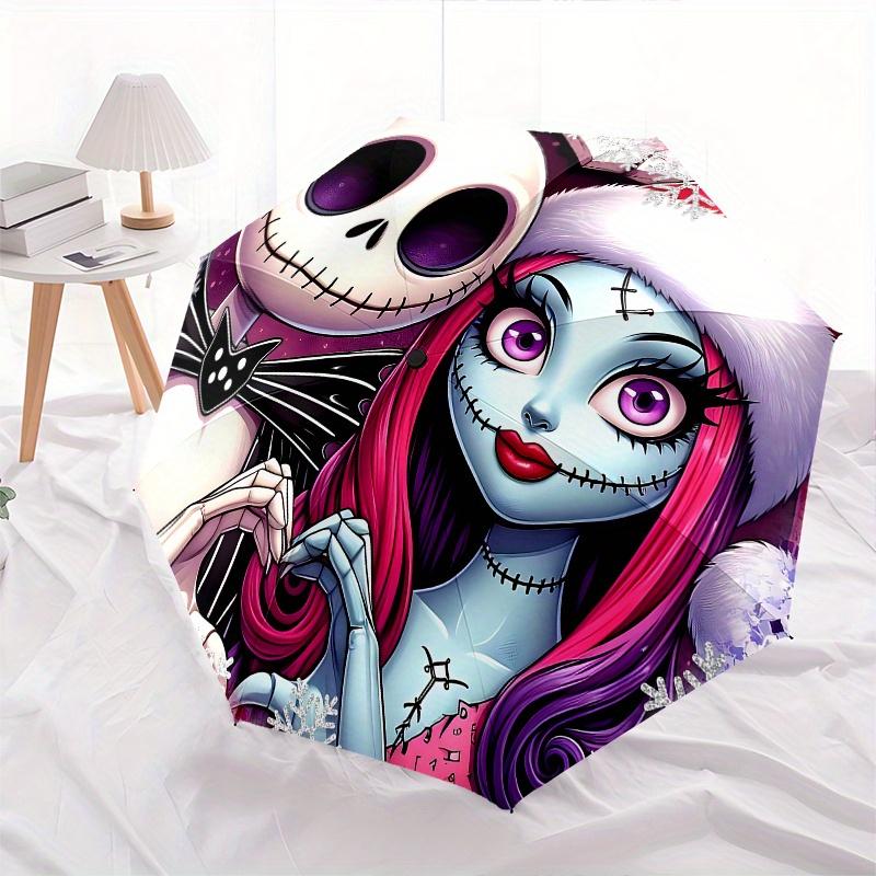 1 Ombrello Portatile Colorato con 8 stecche, a Tema Jack Skellington e Sally, Apribile Automaticamente, per Uomo e Donna, un Compagno Compatto per il Pendolarismo Adatto per Da