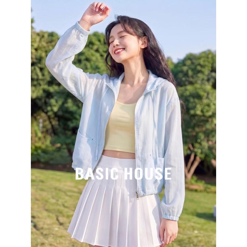 Basic House Women s Ramie Hooded Sun Protection Cardigan M светло-синий