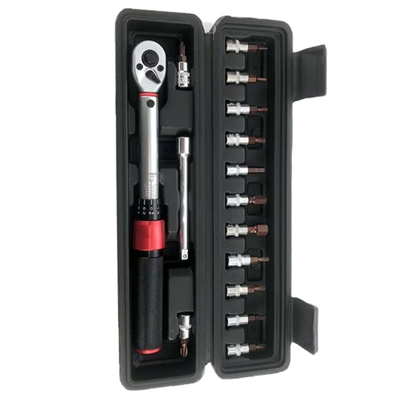16Pcs Professional Torque Wrench Kit 1/4” Drive Adjustable Preset Tool For Automotive Mechanical Applications