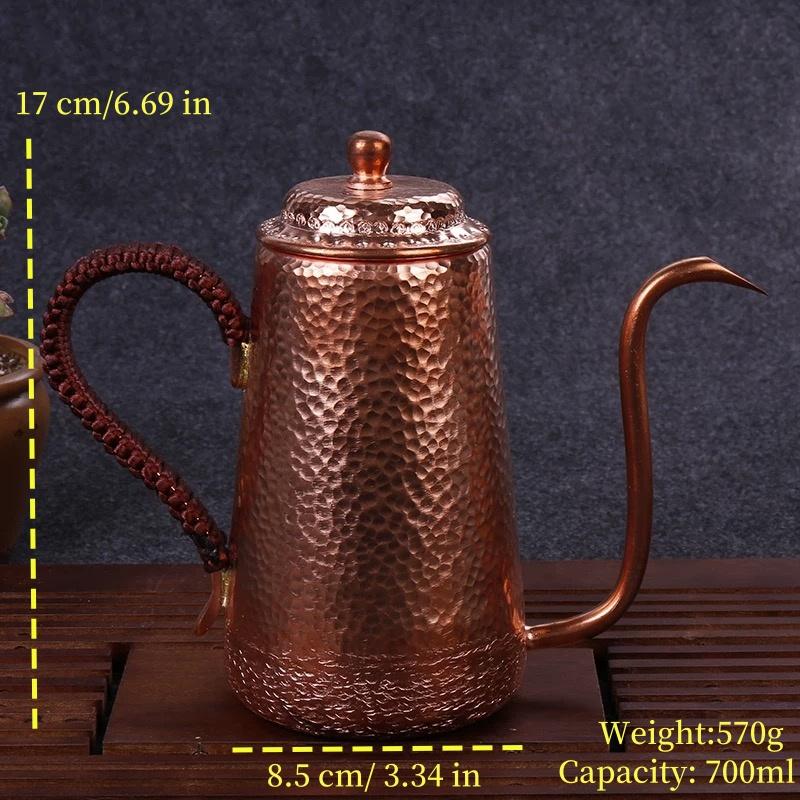 

Винтажный кофейник из чистой меди, переносной термостойкий чайник с фильтром на 500 мл с молотковой текстурой, заварочный чайник с изогнутым носиком ручной работы
