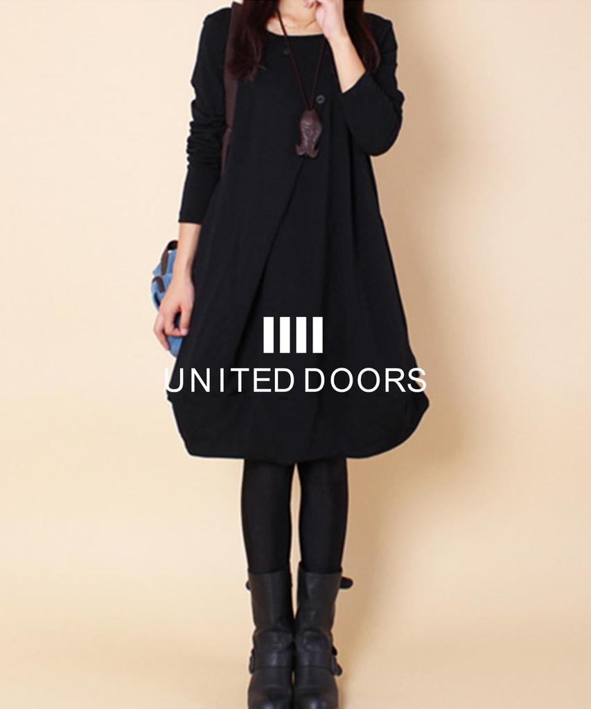 Long Body Large Leg Lengthening Knee Body Going Tunic [Doors] Dress, Casual, Women's, Tunic, Cocoon, Silhouette, Dress, Covering, Plain, Autumn,