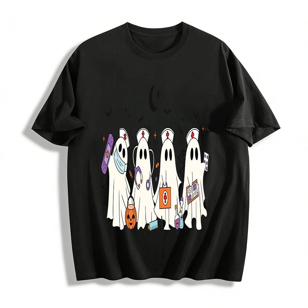 Halloween Medical Ghost Print Casual Top For Holiday Party Pure cotton T-shirt XXS