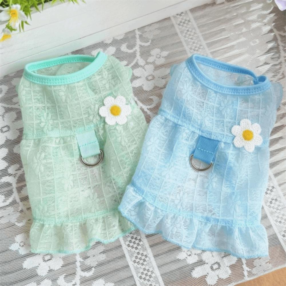 Flying Sleeves Dog Cool Dress Breathable Mesh Pet Floral Skirt Summer Pet Clothes  Spring Season