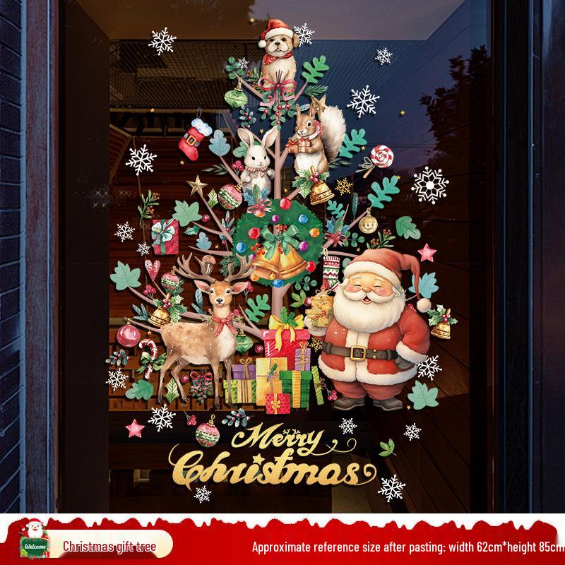Santa Claus and Tree Window Cling Decorations for Christmas