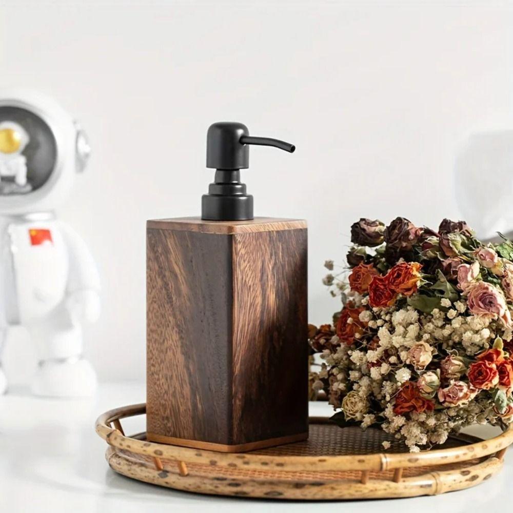Luxury Walnut Wood Soap Dispenser Push-Type Large Capacity Lotion Bottles 200/400ml Shampoo Bottles for Hand Soap Shower Gel