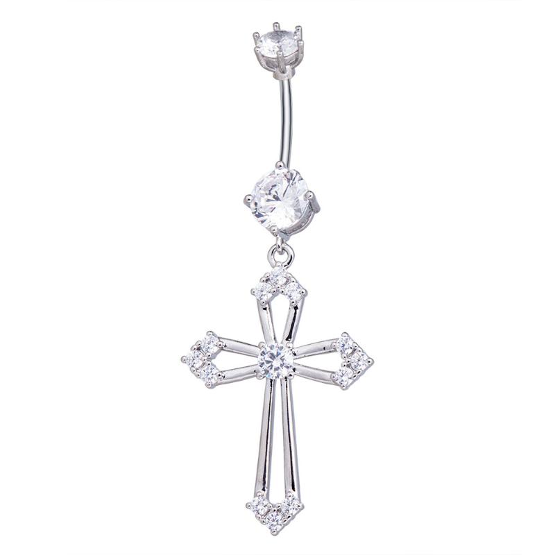 Long Dangle Belly Button Ring 316 Stainless Steel Barbell 3A Zircon Cross  Navel Rings For Women Jewelry