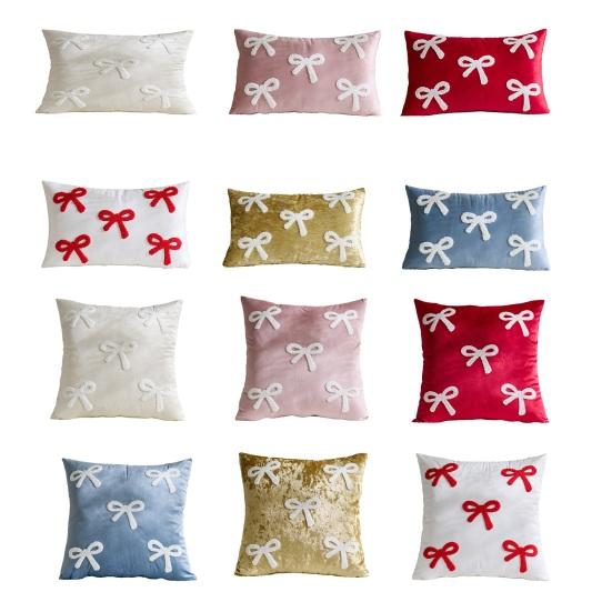 Throw Pillowcase Velvet Soft Decorative Cover Bow Pattern Multiple Sizes Cushion Case Sofa Bedroom Chair