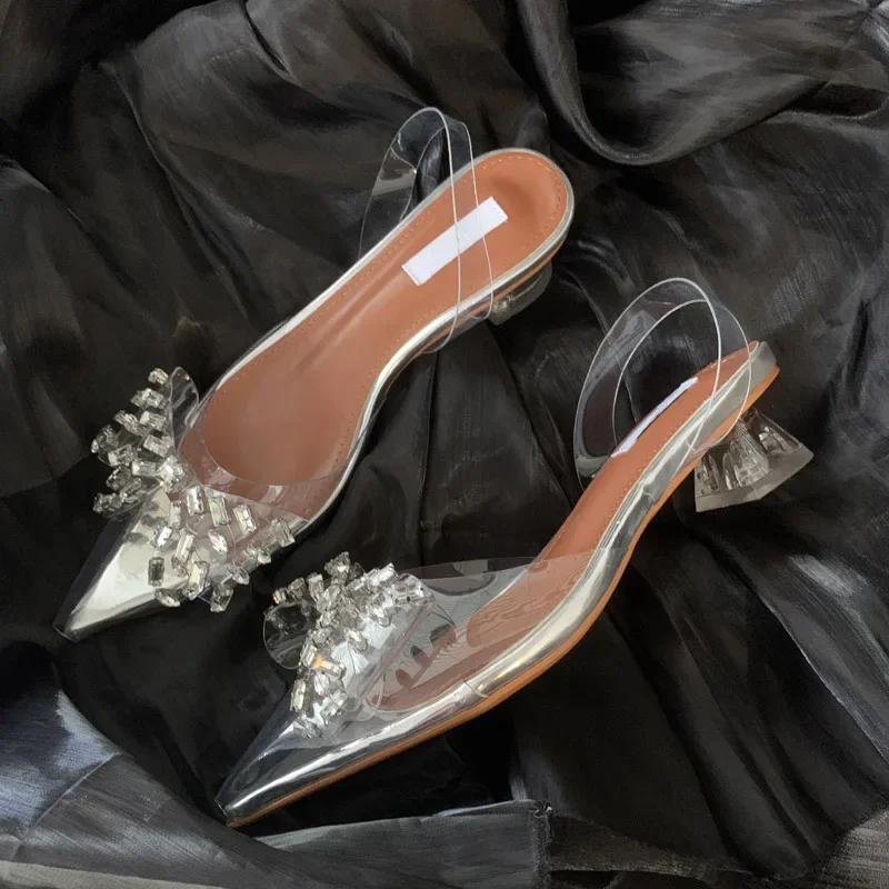 

Роскошные дизайнерские женские туфли-лодочки с бабочкой и кристаллами из ПВХ на прозрачном каблуке, элегантные туфли-мюли с острым носком для выпускного вечера Zapatos Mujer 35