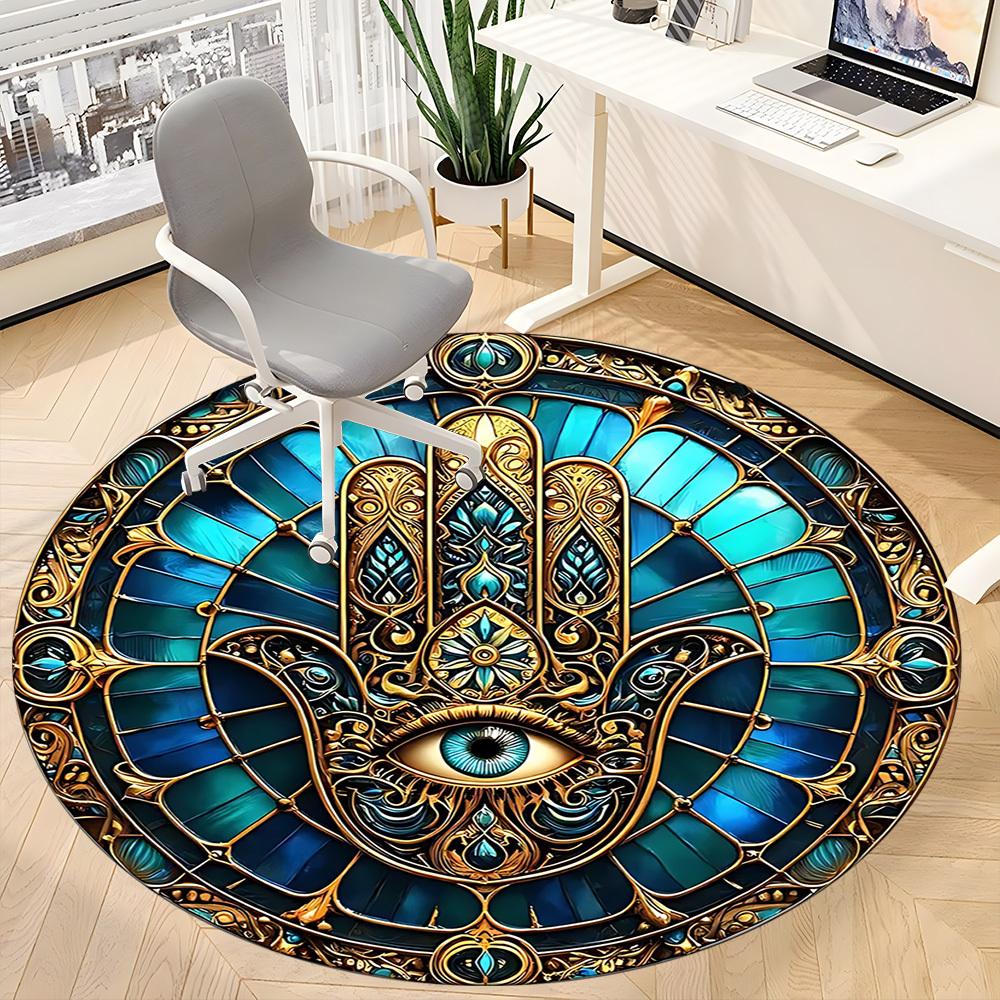 1pc StainedGlass Mandala Office Round Area Rug, Indoor Mat Suitable For Office, Under Office Chairs Bedroom Living Room Home Decor, Room Deco