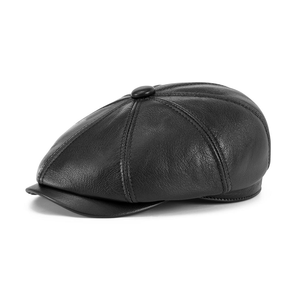 VOBOOM Cappello Piatto Unisex in Pelle Premium, Berretto da Giornalaio a 8 Pannelli con Coulisse Regolabile, Texture Morbida e Resistente, Stile Classico Retrò