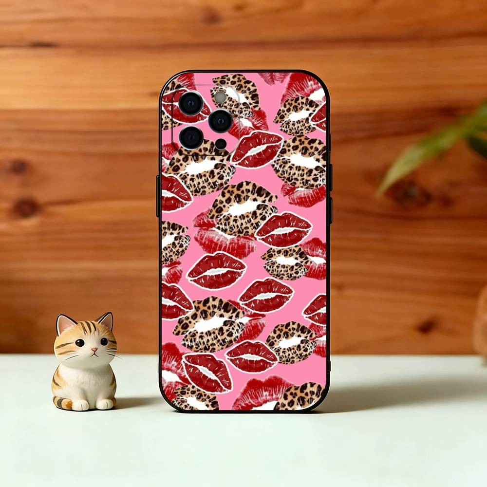 Lip Print Phone Case For iPhone 17,16,15,14,13,12,11 Plus,Pro Max,XS,Soft Silicone Black Cover