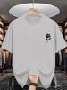 Unisex Summer Cotton Short Sleeve T Shirt Small Chest White Rose Outline Print Crew Neck Minimalist Casual Street Male Tee