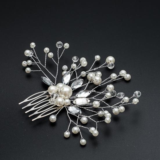Shiny Faux Pearl Rhinestone Women Hairpin Bridal Comb Wedding Banquet Headdress