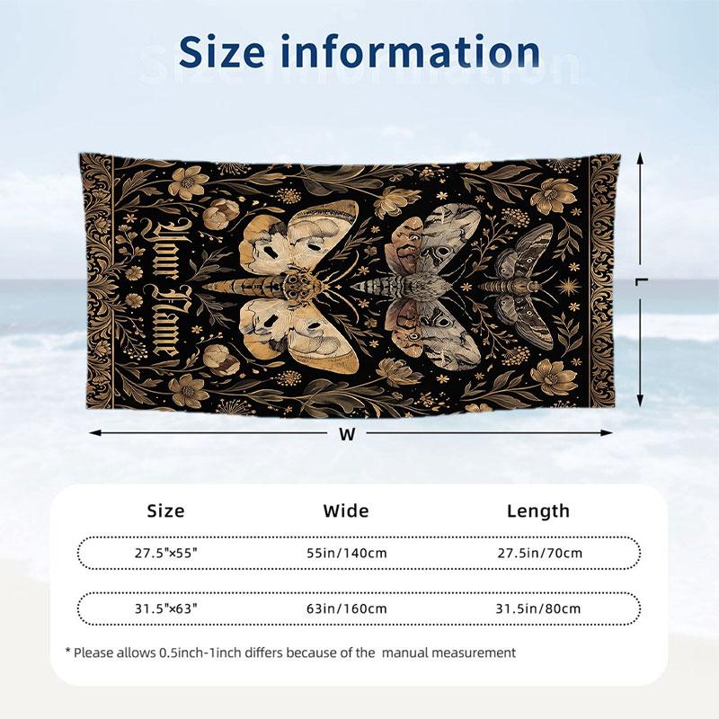 Mystic Moth Elegance Theme Quick Dry Beach Towel Custom Name Text Print Large Sand Resistant Towel Beach Vacation
