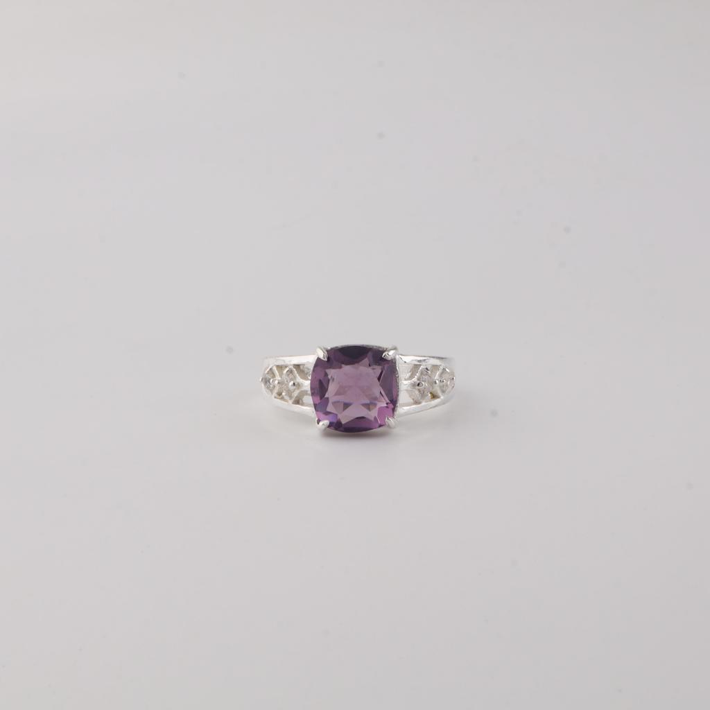 Amethyst Gemstone 925 Sterling Silver Jewelry, Cushion Cut Amethyst Ring For Women, Designer Zircon Ring For Women CZR-15-10