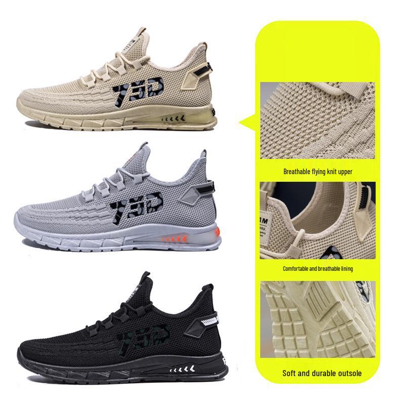 2025 Spring Flyknit Breathable Mesh Running Shoes - Men's Trendy Casual Travel Sneakers, Plus Size Available