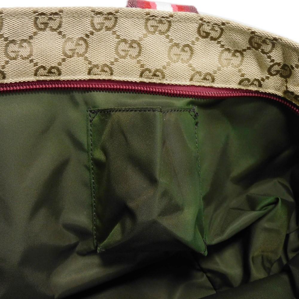 Used 9539 Web Stripe Tote 131230 7924 Logo Embossed Leather Patch Double G Red GG Canvas Beige Unisex from Japan